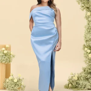 Robe de Demoiselled'Honneur Grande Taille, Fourreau/Colonne, Asymétrique, Sans Manches avec Fente Latérale
