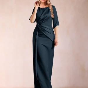 Robes de Mère de la Mariée à Manches Mi-Longues et Fourreau/Colonne avec Fronces
