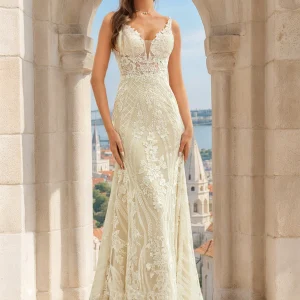 Robes de Mariée Sirène/Trompette à Col en V Sans Manches avec Appliques