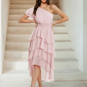Robes de Demoiselled'Honneur Asymétriques à Volants, Coupe A-Line/Princesse, à Une Épaule