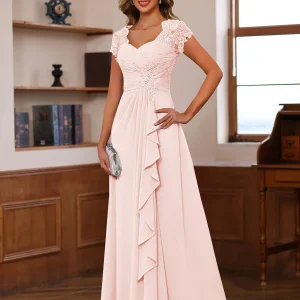 Robes de Mère de la Mariée A-Ligne/Princesse Col Cœur Manches Courtes avec Appliques & Volants