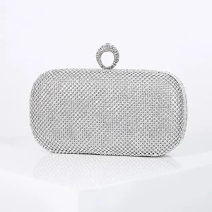Pochette en Alliage de Couleur Unie avec Cristaux Scintillants Pour Femme