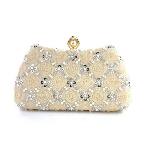 Pochette à Fleurs et Perles Brillantes Pour Femme