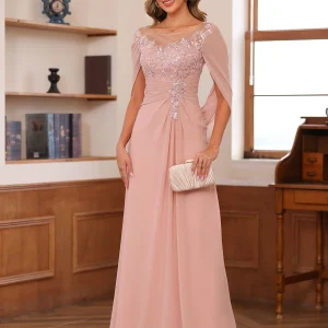 Robe de Mère de la Mariée En Tulle à Volants et Illusion de Forme Trapèze/Princesse avec Cape