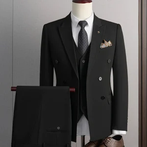 Costumes Formels pour Hommes 3 Pièces à Coupe Ajustée, Revers en Pointe, Double Boutonnage à Quatre Boutons