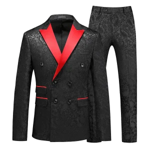 Costumes de Fête pour Hommes 2 Pièces à Revers Pointus Ajustés, Double Boutonnage à Six Boutons
