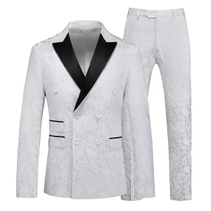 Costume de Fête pour Homme 2 Pièces à Revers Pointus Ajusté, Double Boutonnage Six Boutons en Jacquard