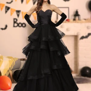 Robe Longue d'Halloween En Tulle à Volants Coupe A-Line/Princesse Décolleté En Cœur