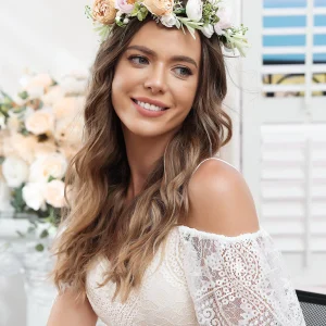 Couronnes de fleurs de mariage artificielles 3 couleurs avec ruban champagne
