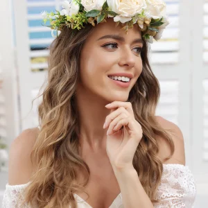 Couronnes de fleurs de mariage artificielles en champagne avec ruban de champagne