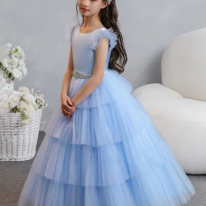 Tulle Robe de bal/Princesse Robes de demoiselle d'honneur pour fillettes avec plis étagés et strass