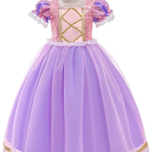 Robe Princesse en Tulle Col Rond Manches Courtes pour Petite Fille d'Honneur avec Sequins et Appliques