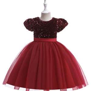 Robe Princesse Col Rond Manches Courtes Robe De Noël pour Filles