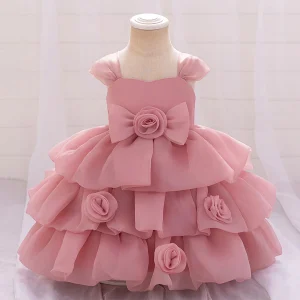 Robe Princesse Col Rond sans Manches pour Petite Fille d'Honneur avec Fleurs Solides