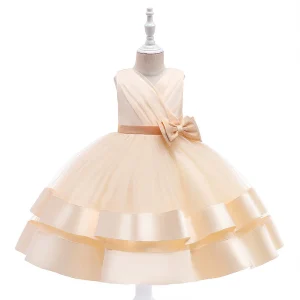 Robe Princesse Col en V sans Manches pour Petite Fille d'Honneur avec Nœud