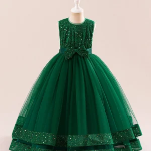 Robes de Noël à Paillettes Sans Manches Coupe A-Line/Princess Décolleté En V pour Filles