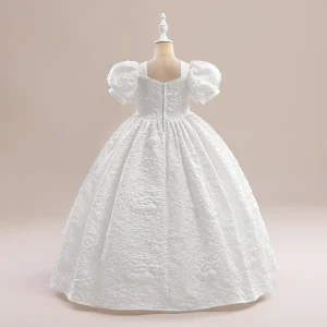 Robe de Bal à Col Carré et Manches Bouffantes Pour Demoiselled'Honneur avec Fronces