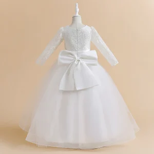 Robe de Bal à Manches Longues et Décolleté Plongeant avec Dentelle
