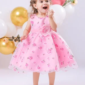 Robe de Bal à Encolure Dégagée Sans Manches Pour Demoiselled'Honneur avec Fleurs Unies