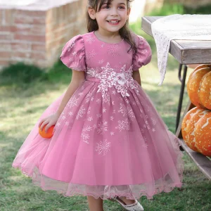 Robe de Bal à Manches Bouffantes et Perles Pour Demoiselled'Honneur