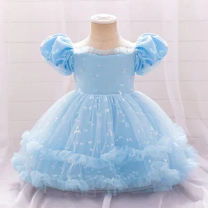 Robe de Bal à Manches Bouffantes et à Volants Pour Demoiselled'Honneur