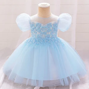 Robe de Bal à Manches Bouffantes et Appliques Pour Demoiselled'Honneur