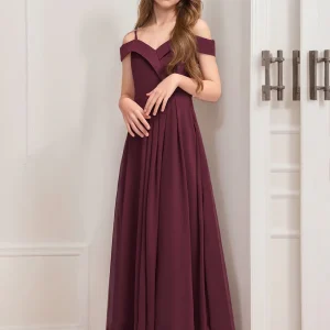 Robe de Demoiselled'Honneur Junior à Manches Courtes et Épaules Dénudées, Coupe Trapèze/Princesse, Plissée