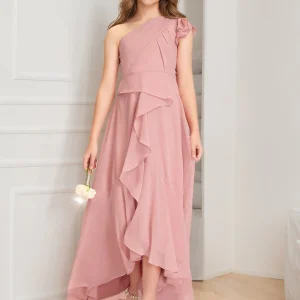 Robes de Demoiselled'Honneur Junior Asymétriques à Volants, Coupe A-Line/Princesse, Asymétriques, à Une Épaule
