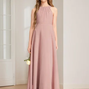 Robes de Demoiselled'Honneur Junior à Plis, Coupe A-Line/Princesse, Dos Nu, Sans Manches