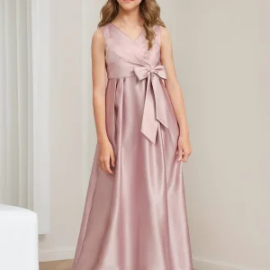 Robes de Demoiselled'Honneur Junior à Col en V, Coupe Trapèze/Princesse, Sans Manches, Froncées