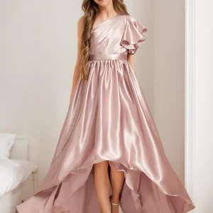 Robes de Demoiselled'Honneur Junior à Plis Asymétriques, Coupe A-Line/Princesse, à Une Épaule