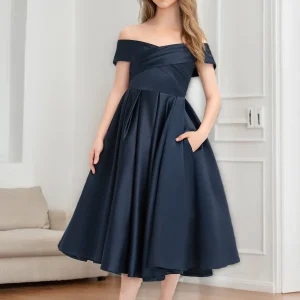 Robes de Demoiselled'Honneur Junior à Volants, Coupe A-Line/Princesse, Épaules Dénudées, Manches Courtes