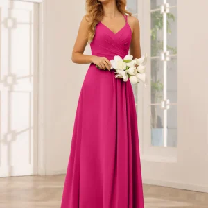 Forme Princesse Col V Longue Robes de demoiselle d'honneur avec Ruché
