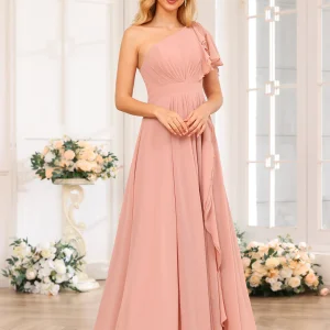 Forme Princesse Une épaule Longue Robes de soirée de mariage avec Côté fendu