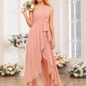 Forme Princesse Une épaule Longue Robes de soirée de mariage avec Ceintures