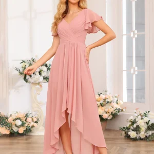Forme Princesse Col V Longue Robes de soirée de mariage avec Volants
