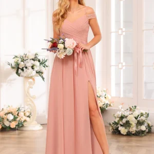 Forme Princesse Bretelles spaghetti Longue Robes de soirée de mariage avec Côté fendu et poches