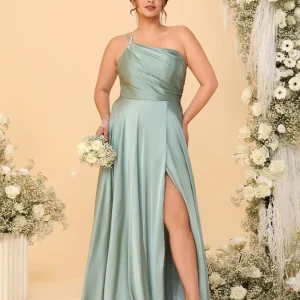 Robes de Demoiselle d'Honneur Grande Taille Ligne A/Princesse Bretelles Fines sans Manches avec Fente Latérale