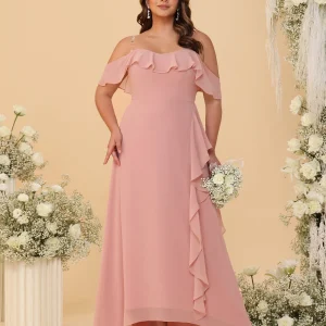 Robes de Demoiselle d'Honneur Grande Taille Ligne A/Princesse Décolleté Bardot avec Volants