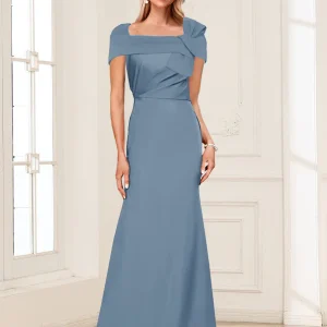 Robes de Mère de la Mariée Trompette/Sirène à Col Carré et Manches Courtes avec Fronces