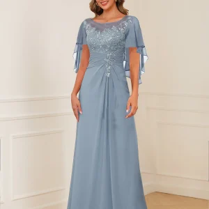 Robes de Mère de la Mariée Coupe A-Line/Princesse, Décolleté en V, Appliques Froncées