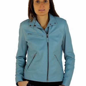 Blouson femme en cuir turquoise sabrina