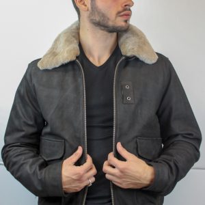 Blouson Aviateur Cuir vachette Marron foncé