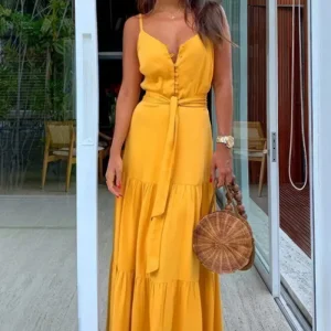 Robe Jaune Moutarde d'Invitée au Mariage - Soléa