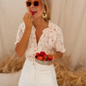 Blouse Carine - écrue en broderie