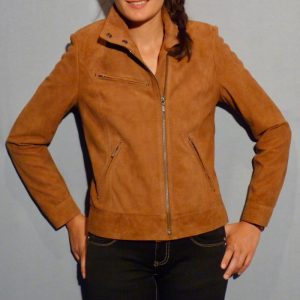 Blouson femme en daim noisette