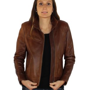 Blouson femme en cuir marron sabrina