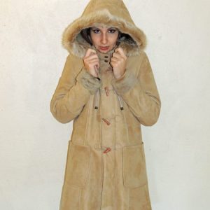 Duffle coat en mouton retourné beige pour femme