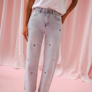 Jeans Anabella - bleu à fleurs