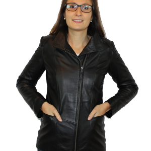 Veste femme en cuir agneau noir « valentina »